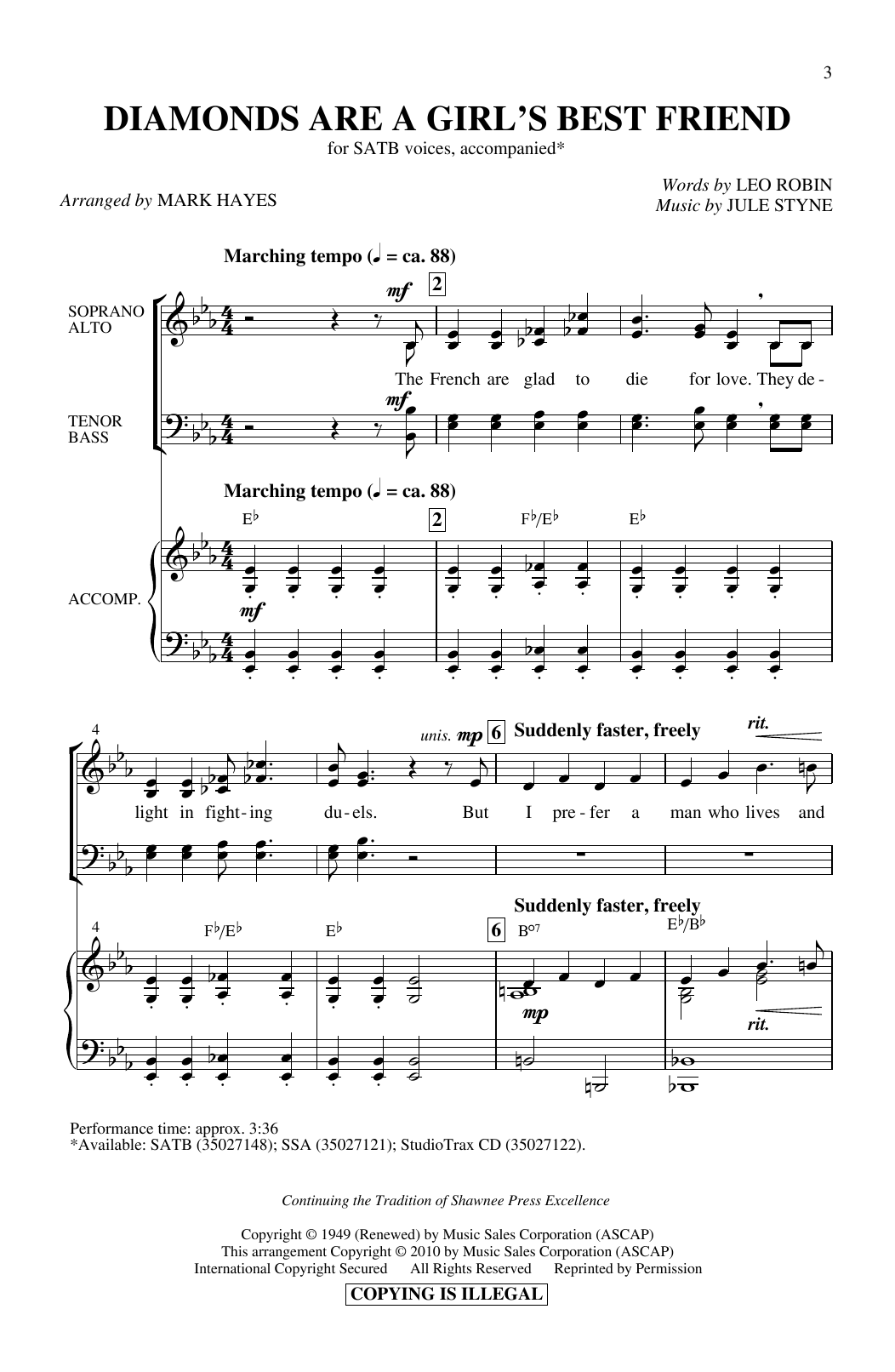 Marilyn Monroe Diamonds Are A Girl's Best Friend (arr. Mark Hayes) Sheet Music Notes & Chords for SSA Choir - Download or Print PDF