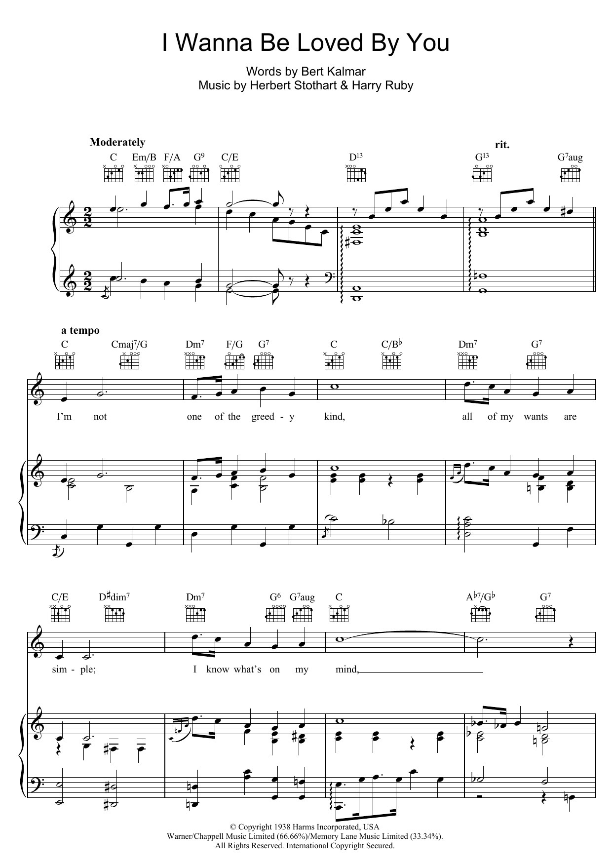 Marilyn Monroe I Wanna Be Loved By You Sheet Music Notes & Chords for Piano, Vocal & Guitar (Right-Hand Melody) - Download or Print PDF