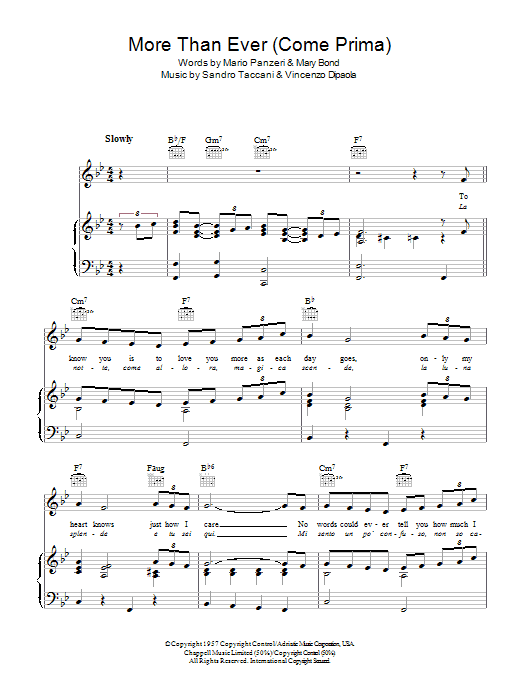 Marino Marini Quartet More Than Ever (Come Prima) Sheet Music Notes & Chords for Piano, Vocal & Guitar (Right-Hand Melody) - Download or Print PDF