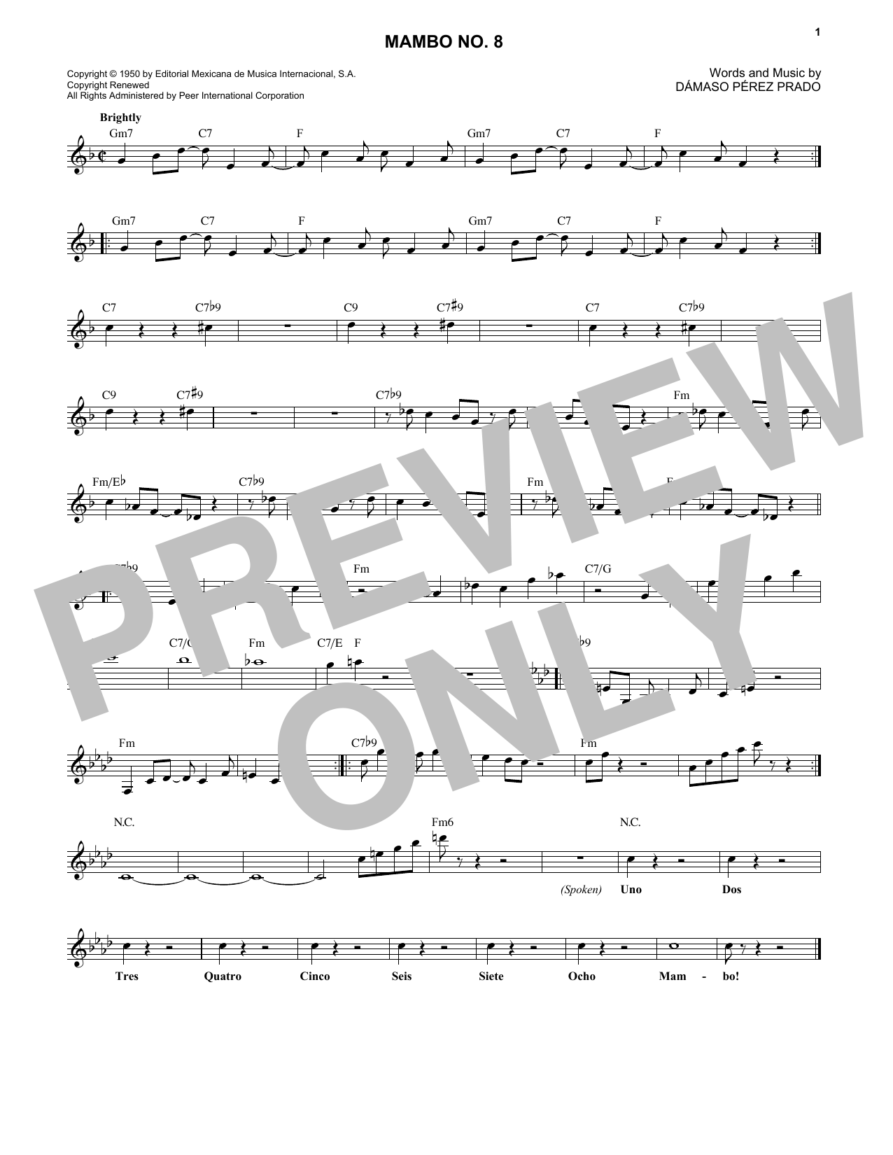 Mario Bauzá Mambo #8 Sheet Music Notes & Chords for Real Book – Melody & Chords - Download or Print PDF