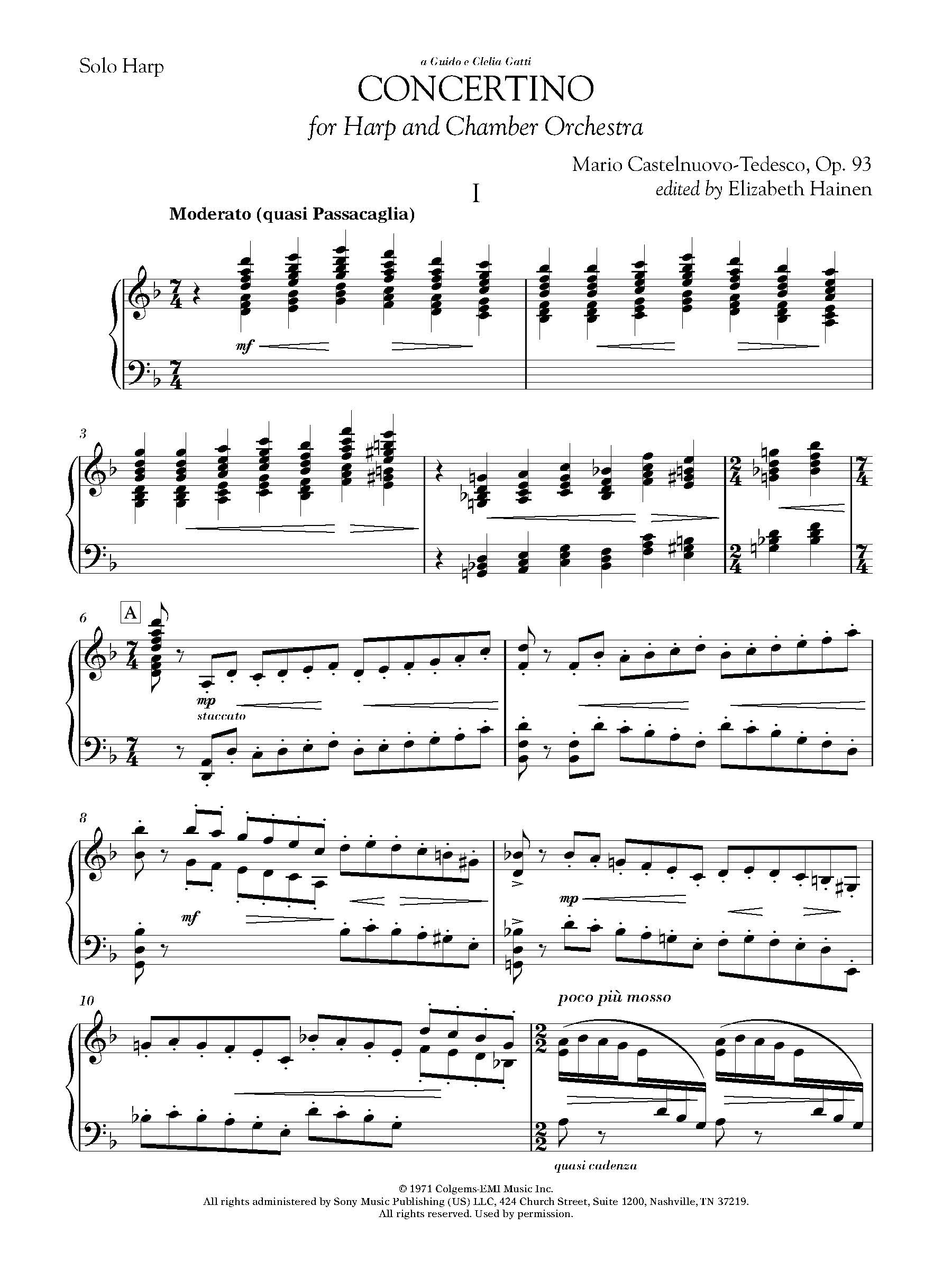 Mario Castelnuovo-Tedesco Concertino for Harp and Chamber Orchestra (Harp Part) Sheet Music Notes & Chords for Harp - Download or Print PDF