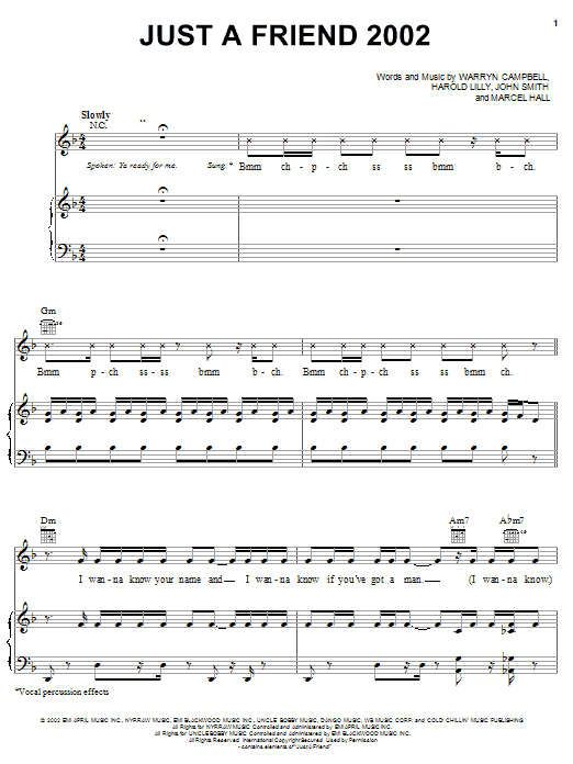 Mario Just A Friend 2002 Sheet Music Notes & Chords for Piano, Vocal & Guitar (Right-Hand Melody) - Download or Print PDF