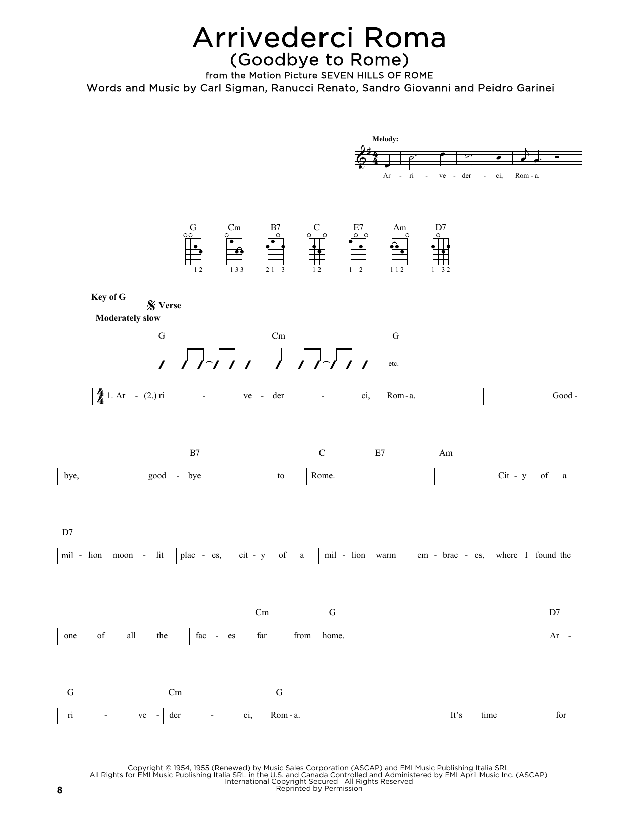 Mario Lanza Arrivederci Roma (Goodbye To Rome) (arr. Fred Sokolow) Sheet Music Notes & Chords for Mandolin - Download or Print PDF