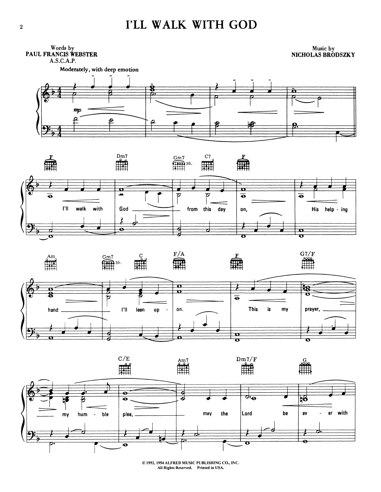 Mario Lanza I'll Walk With God (from The Student Prince) Sheet Music Notes & Chords for Piano, Vocal & Guitar (Right-Hand Melody) - Download or Print PDF