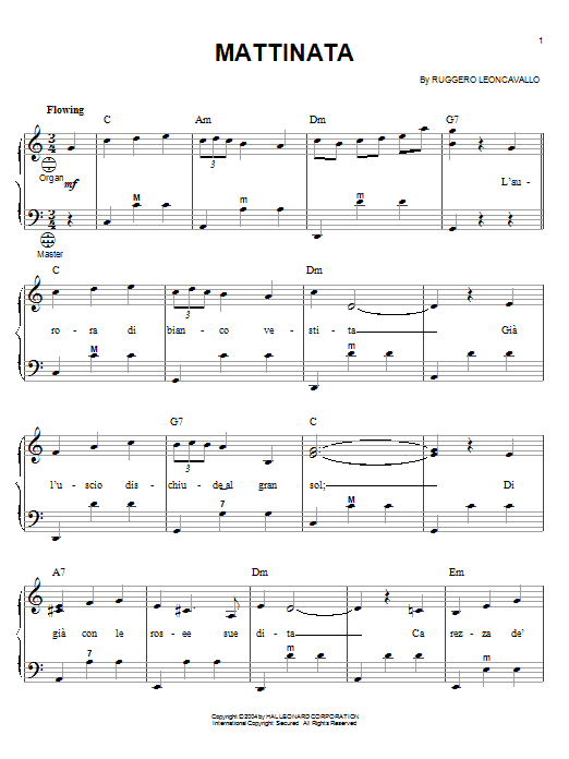 Mario Lanza Mattinata Sheet Music Notes & Chords for Accordion - Download or Print PDF