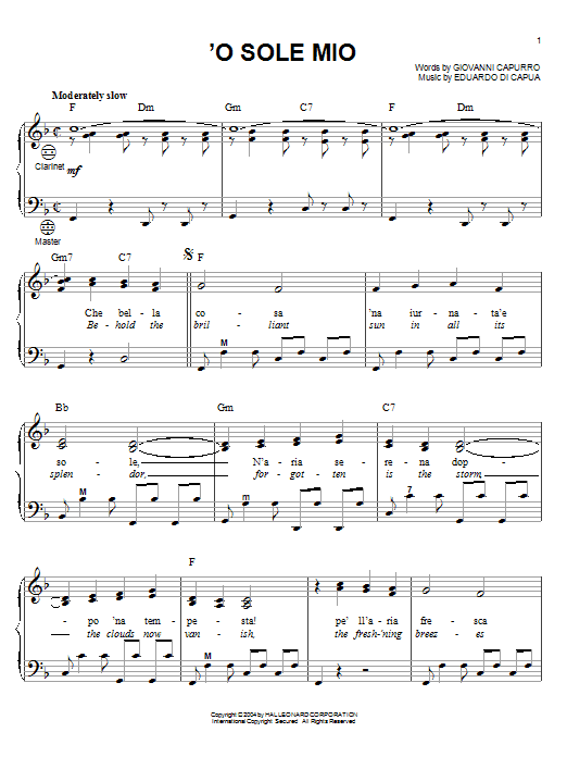 Mario Lanza 'O Sole Mio Sheet Music Notes & Chords for Accordion - Download or Print PDF