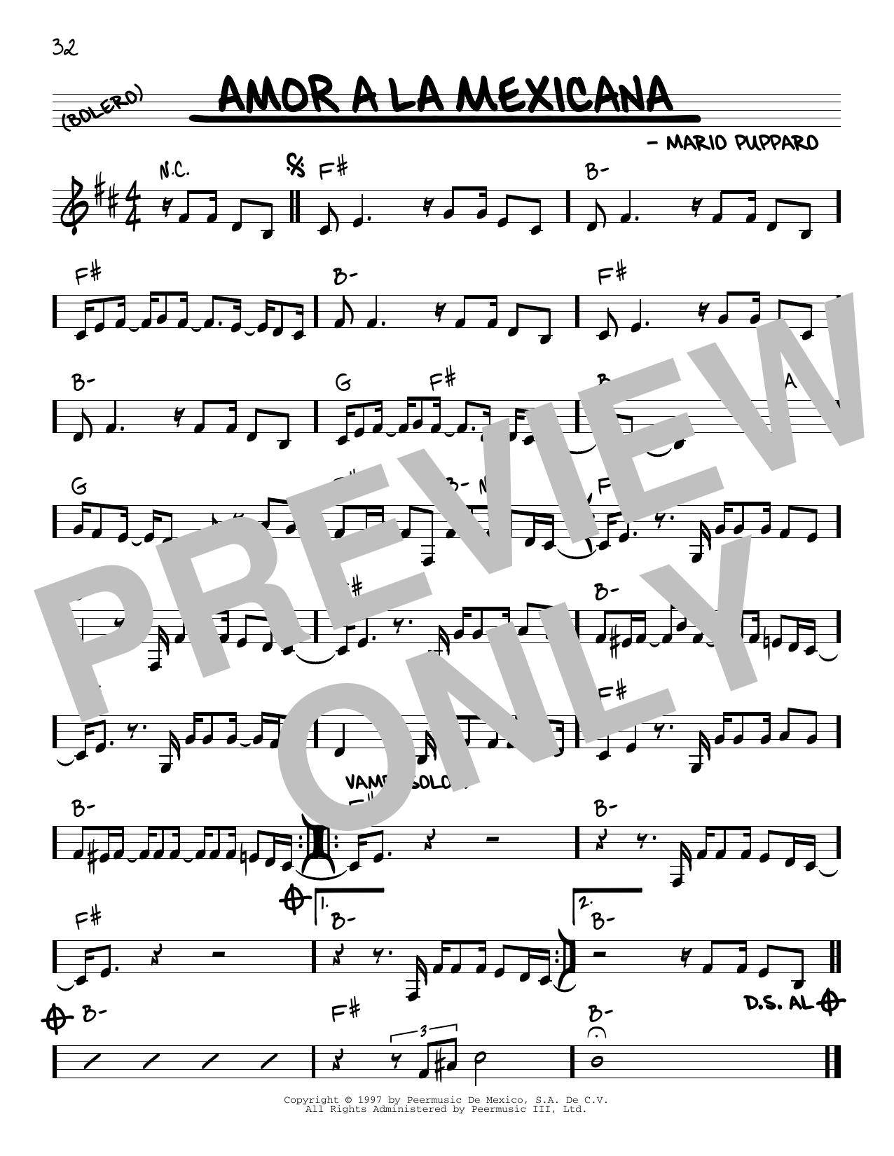 Mario Pupparo Amor A La Mexicana Sheet Music Notes & Chords for Real Book – Melody & Chords - Download or Print PDF