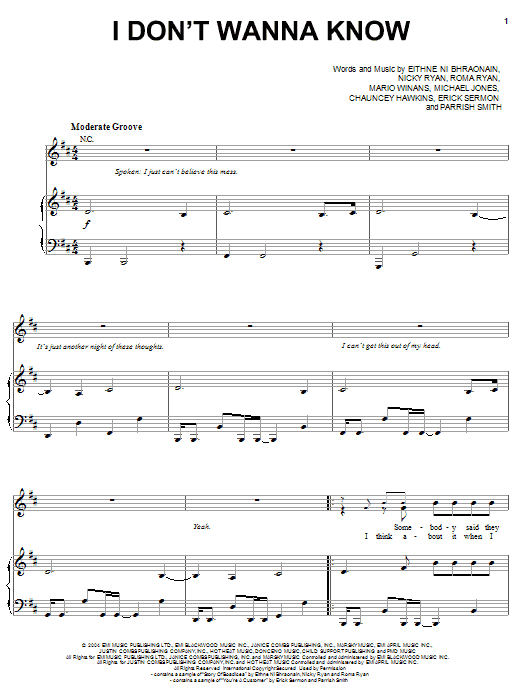 Mario Winans I Don't Wanna Know Sheet Music Notes & Chords for Easy Guitar Tab - Download or Print PDF