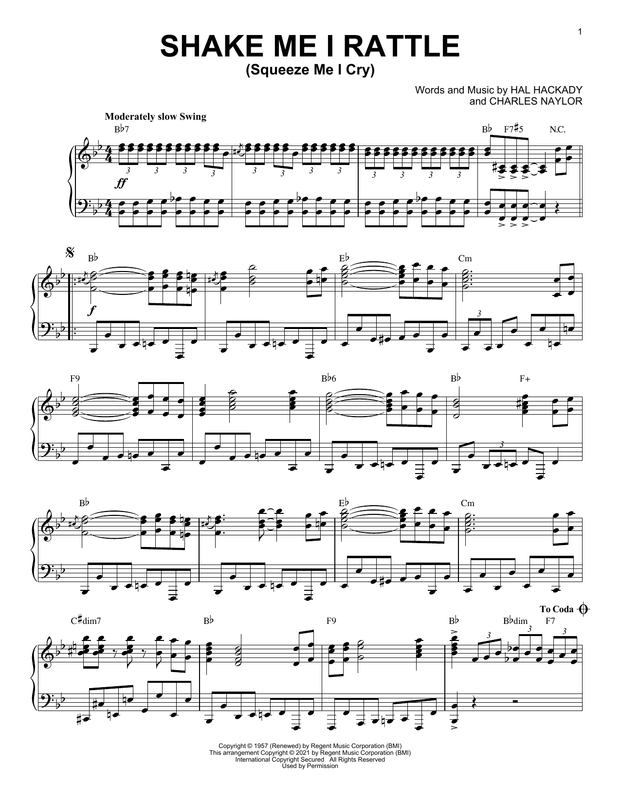 Marion Worth Shake Me I Rattle (Squeeze Me I Cry) [Jazz version] (arr. Brent Edstrom) Sheet Music Notes & Chords for Piano Solo - Download or Print PDF