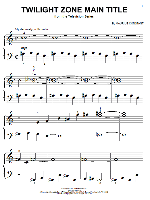 Marius Constant Twilight Zone Main Title Sheet Music Notes & Chords for Piano - Download or Print PDF