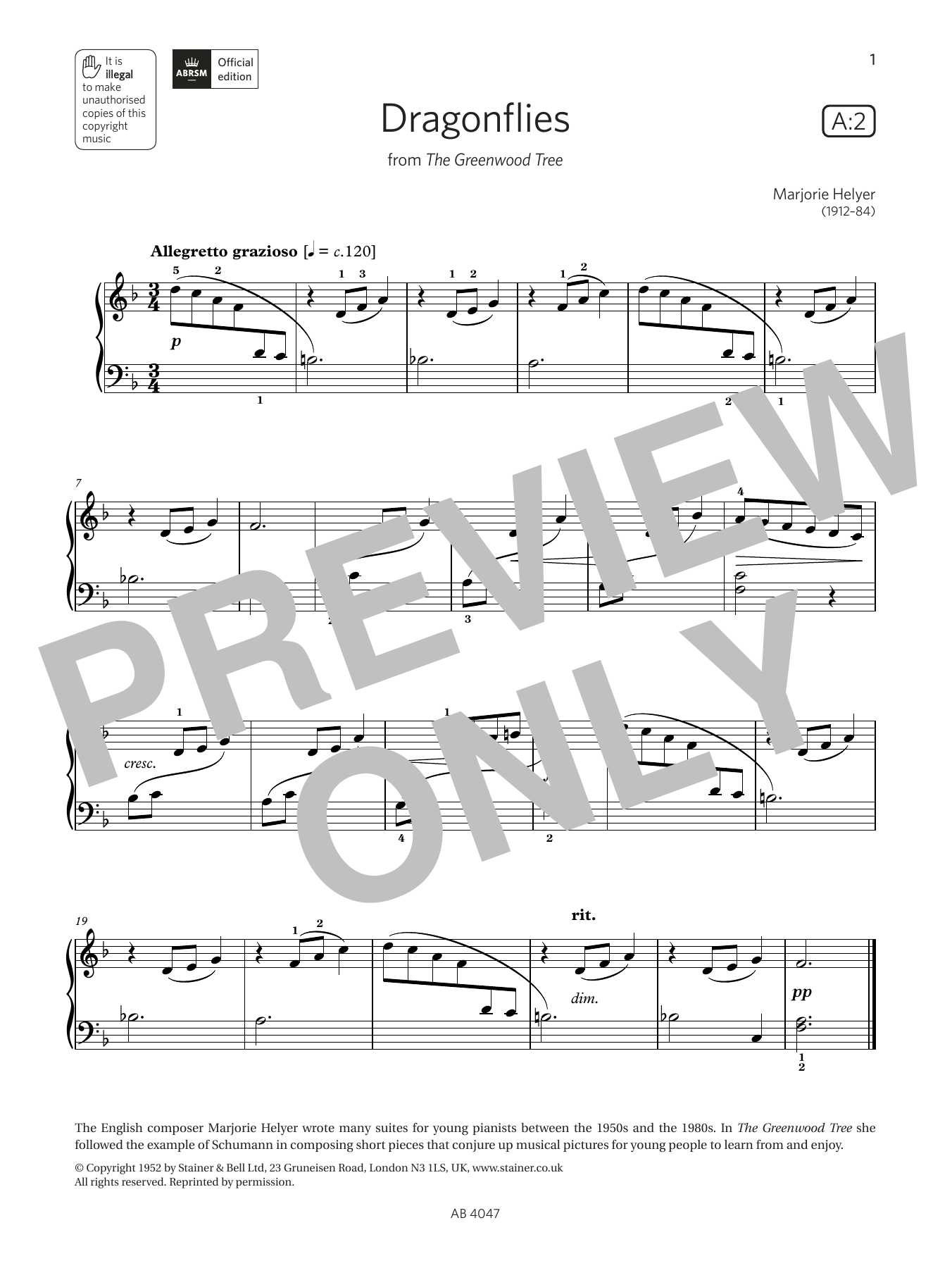 Marjorie Helyer Dragonflies (Grade 1, list A2, from the ABRSM Piano Syllabus 2023 & 2024) Sheet Music Notes & Chords for Piano Solo - Download or Print PDF
