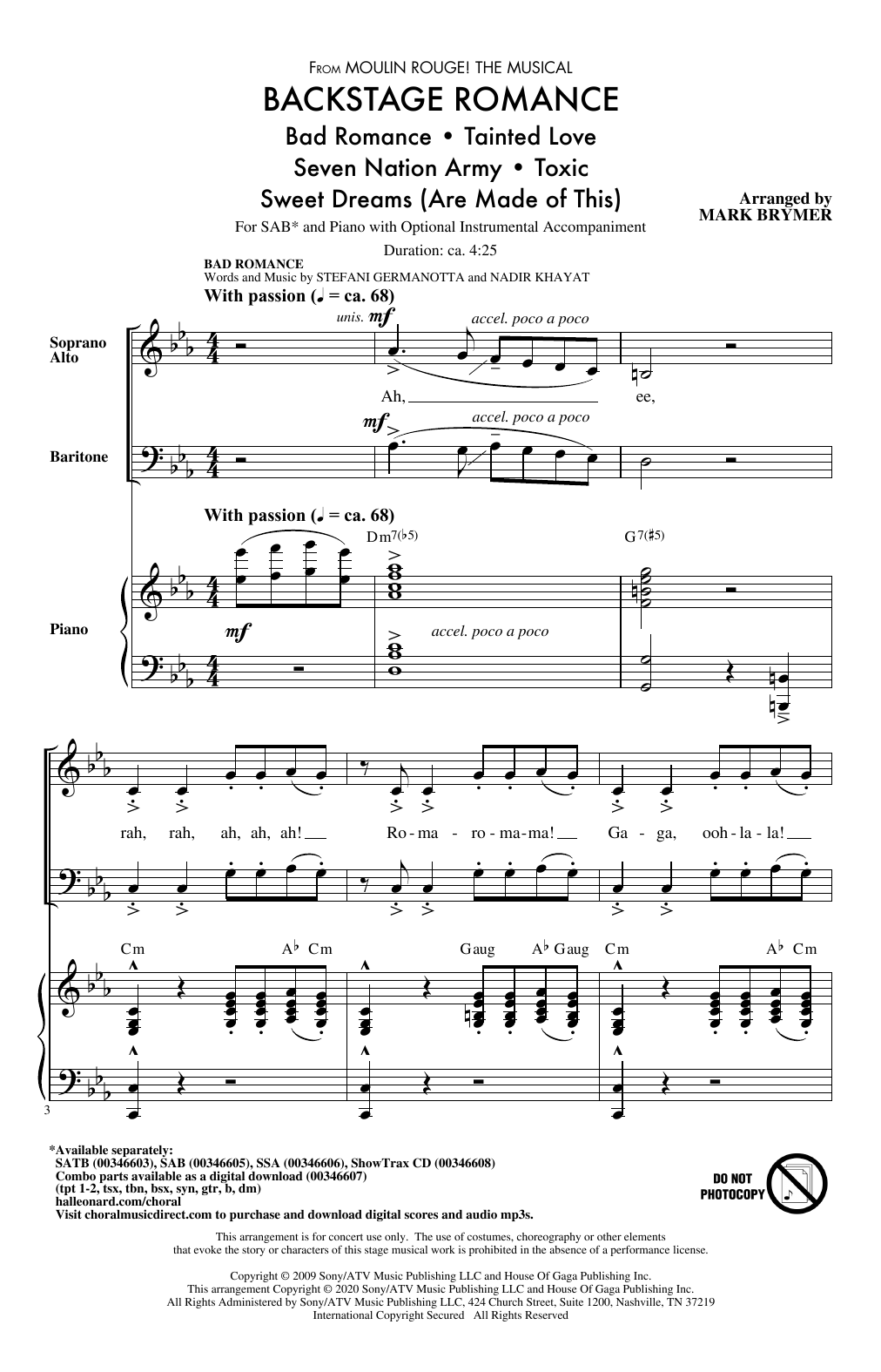 Mark Brymer Backstage Romance (from Moulin Rouge! The Musical) Sheet Music Notes & Chords for SAB Choir - Download or Print PDF