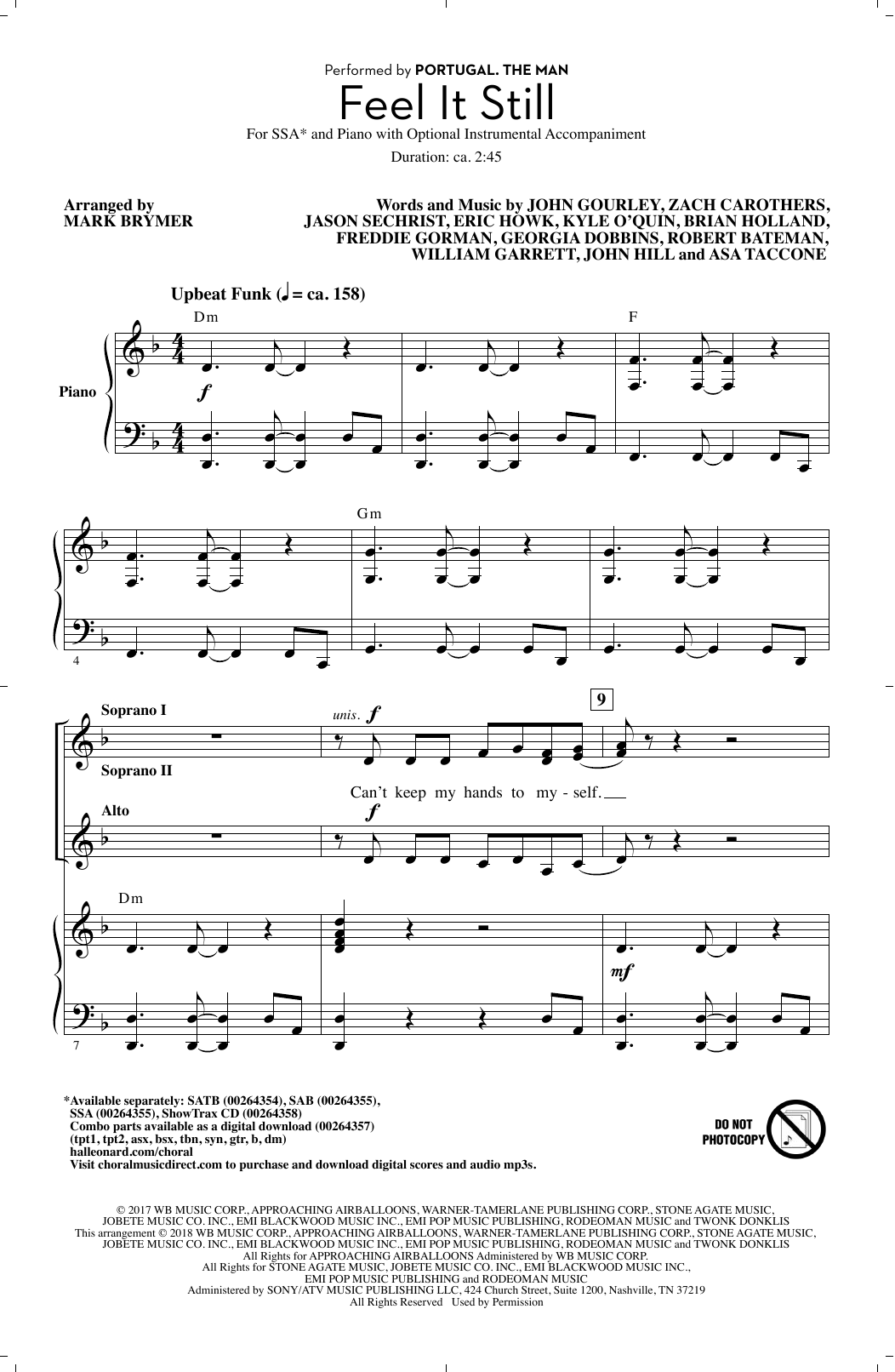 Portugal. The Man Feel It Still (arr. Mark Brymer) Sheet Music Notes & Chords for SSA - Download or Print PDF