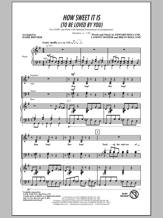 Mark Brymer How Sweet It Is (To Be Loved By You) Sheet Music Notes & Chords for SATB - Download or Print PDF