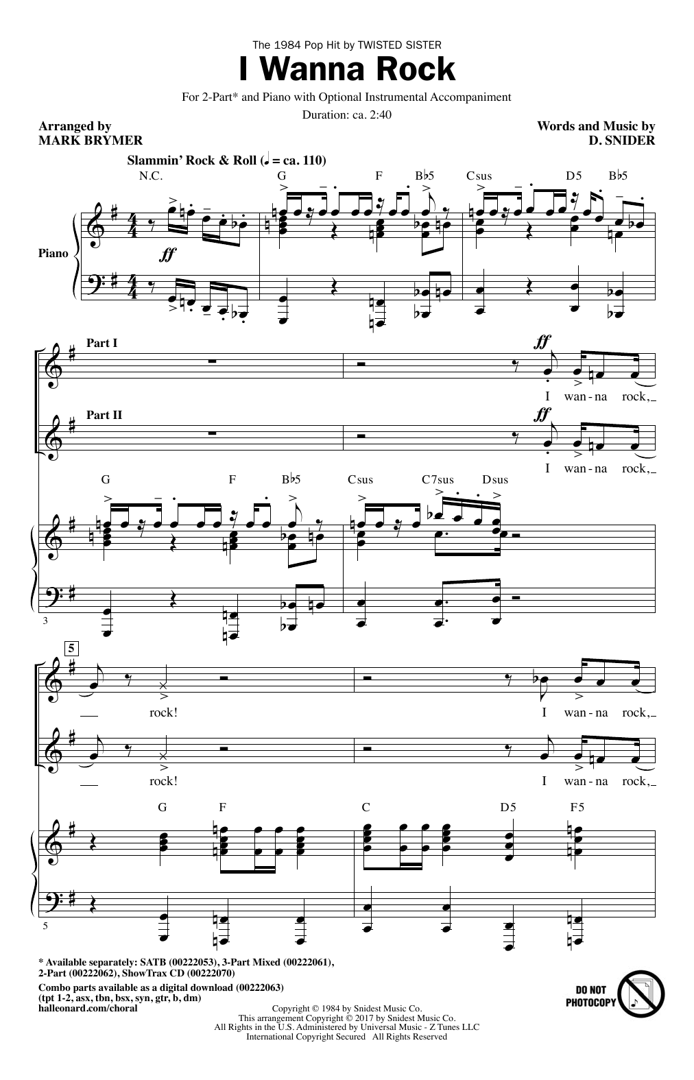 Mark Brymer I Wanna Rock Sheet Music Notes & Chords for 2-Part Choir - Download or Print PDF