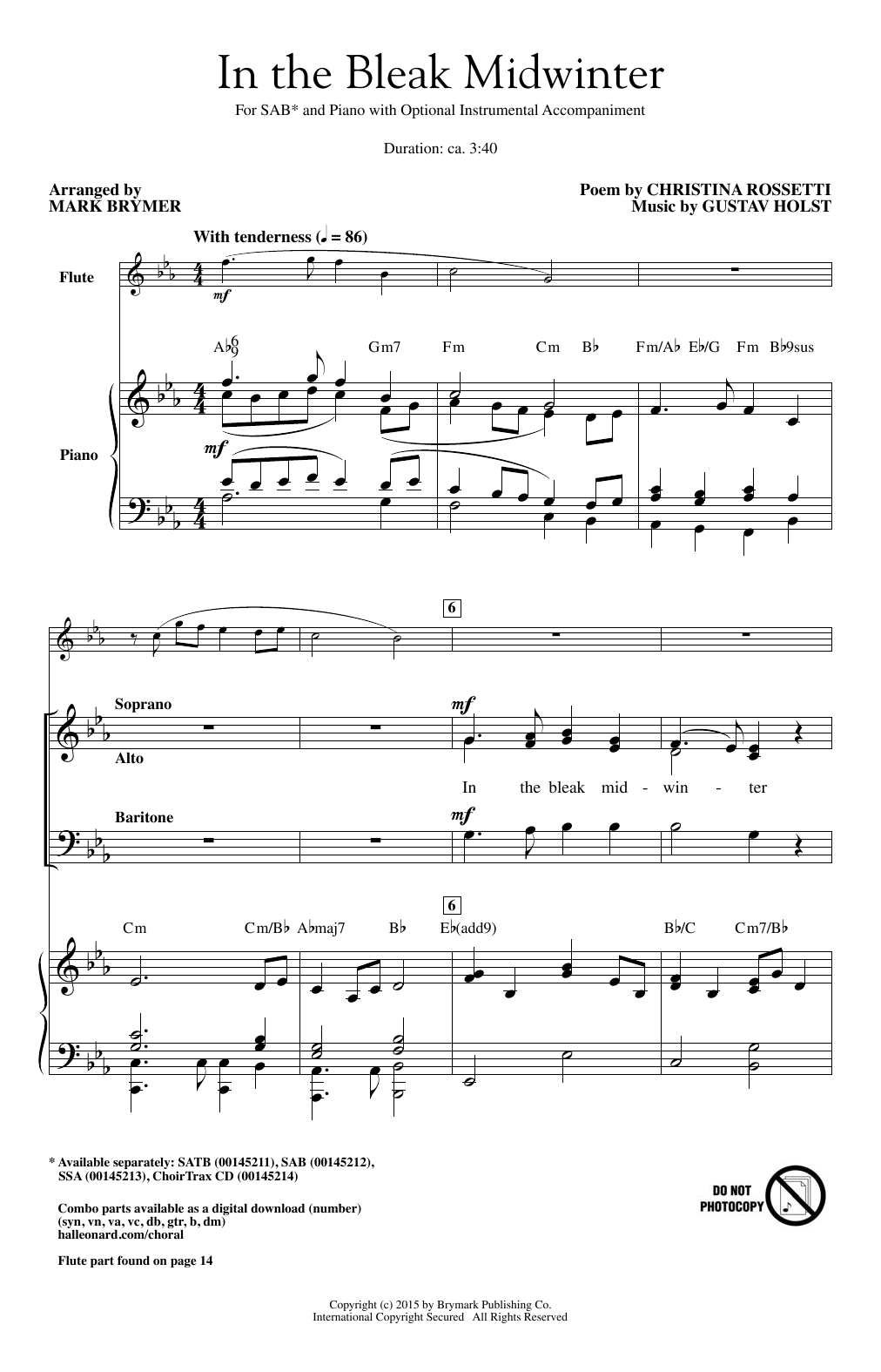 Mark Brymer In The Bleak Midwinter Sheet Music Notes & Chords for SAB - Download or Print PDF