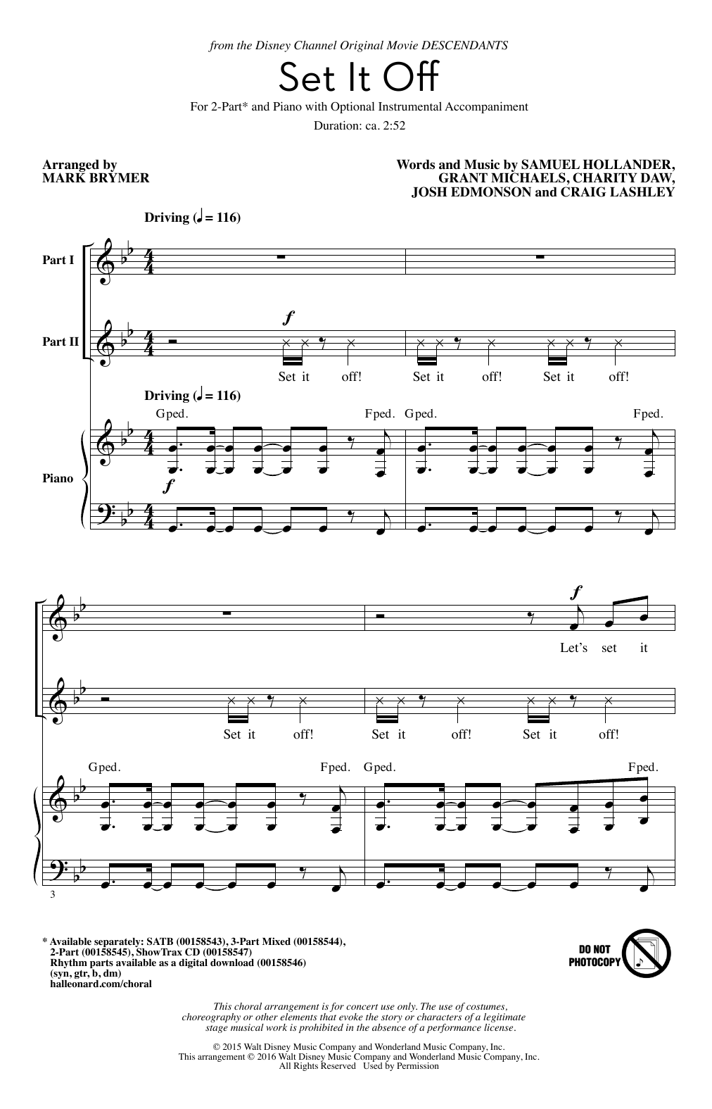Mark Brymer Set It Off Sheet Music Notes & Chords for 2-Part Choir - Download or Print PDF