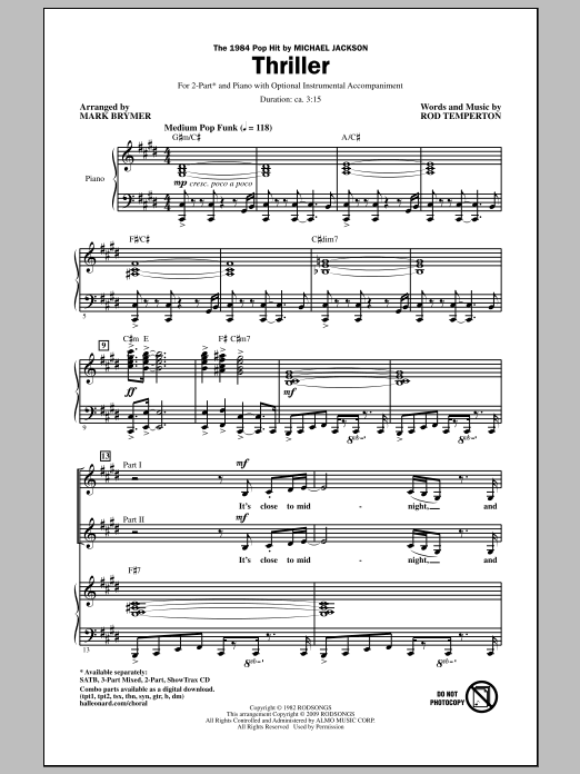 Mark Brymer Thriller Sheet Music Notes & Chords for 2-Part Choir - Download or Print PDF