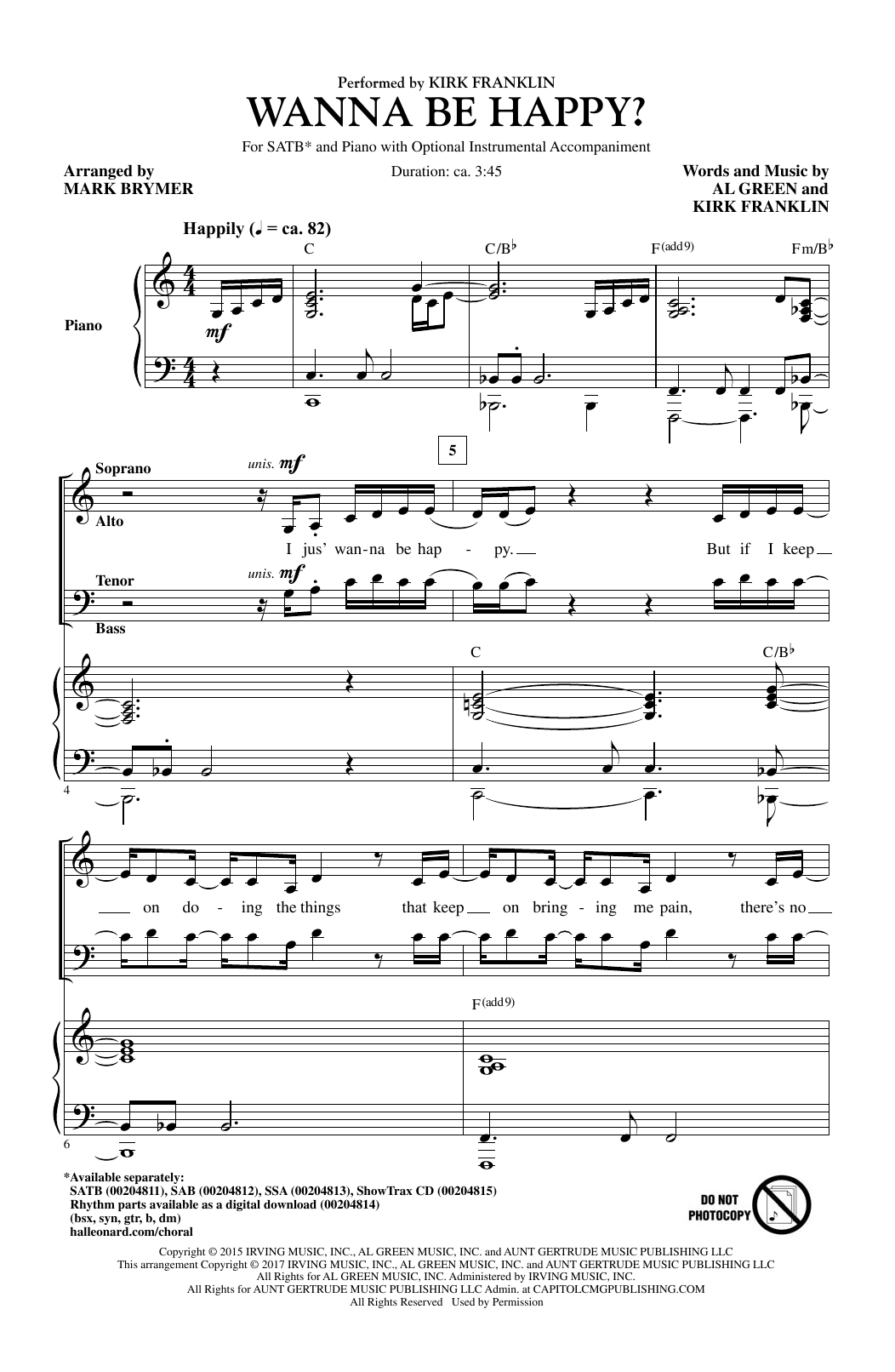 Mark Brymer Wanna Be Happy? Sheet Music Notes & Chords for SATB - Download or Print PDF