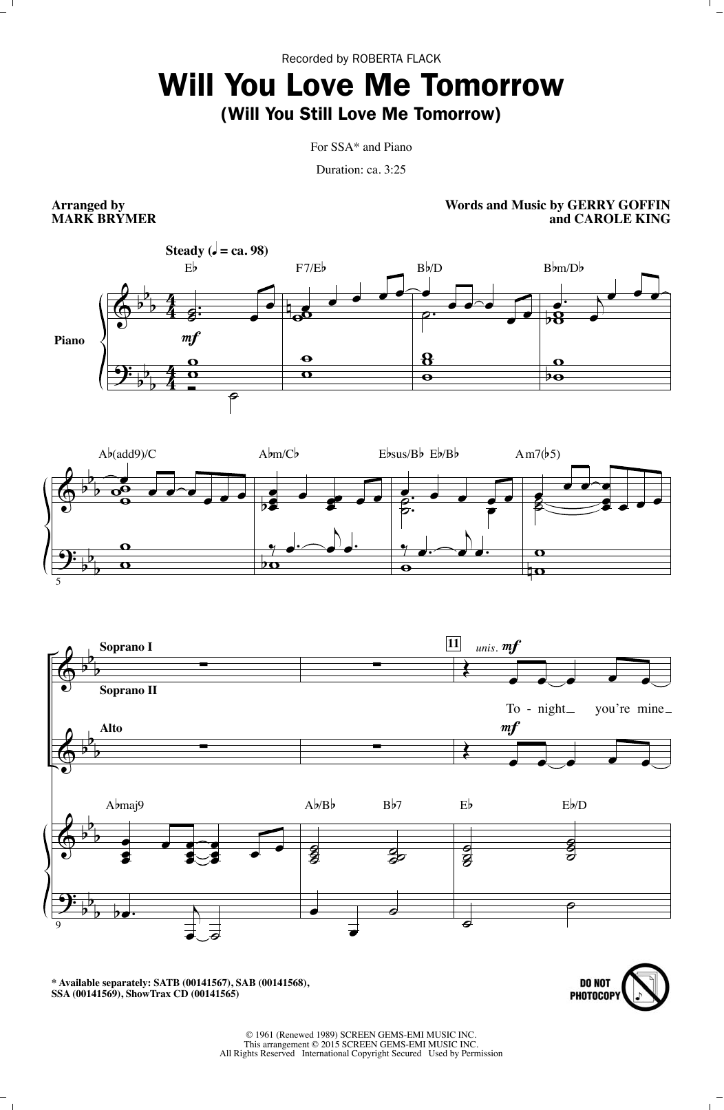 Roberta Flack Will You Love Me Tomorrow (Will You Still Love Me Tomorrow) (arr. Mark Brymer) Sheet Music Notes & Chords for SAB - Download or Print PDF