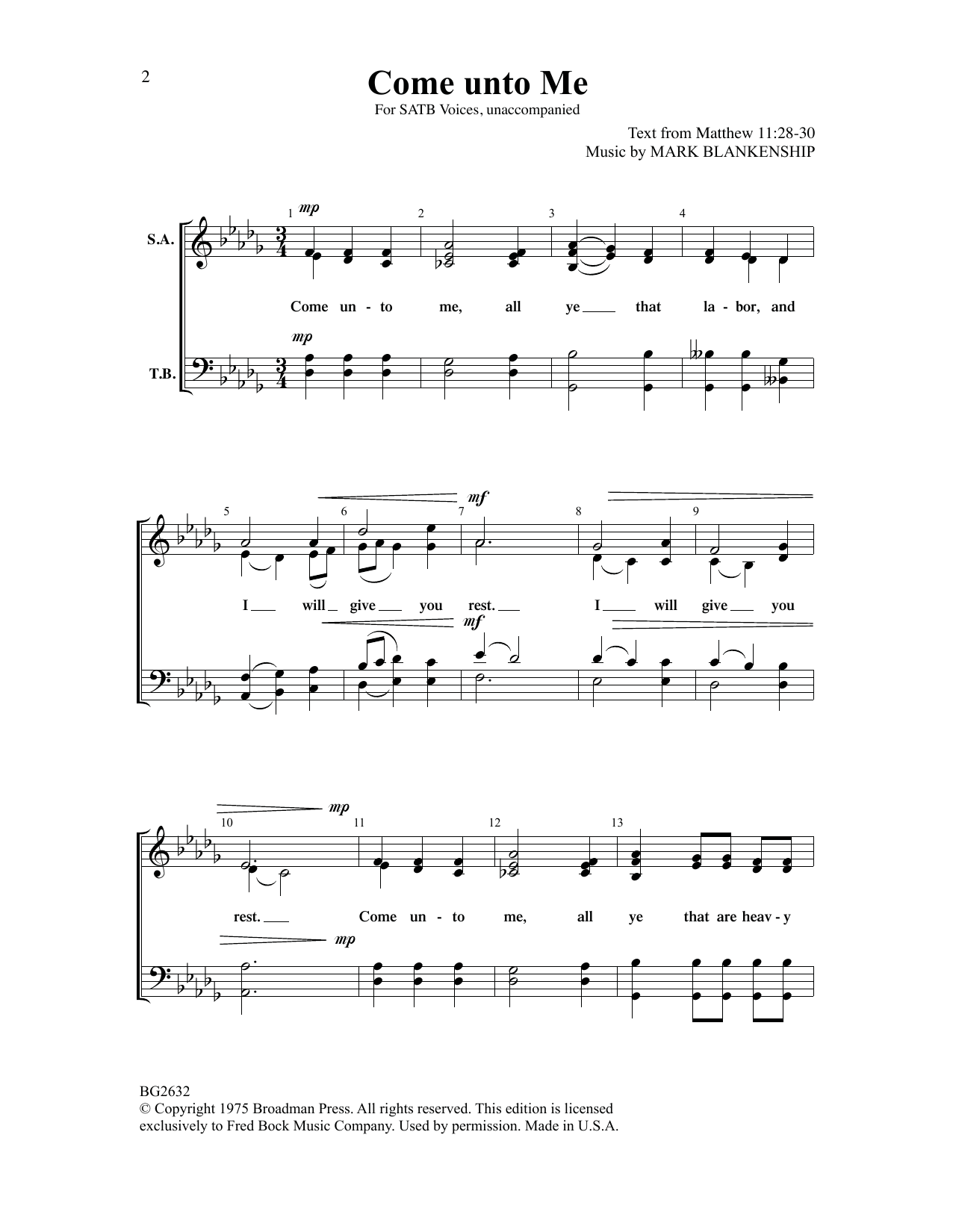 Mark Blankenship Come Unto Me Sheet Music Notes & Chords for Choral - Download or Print PDF