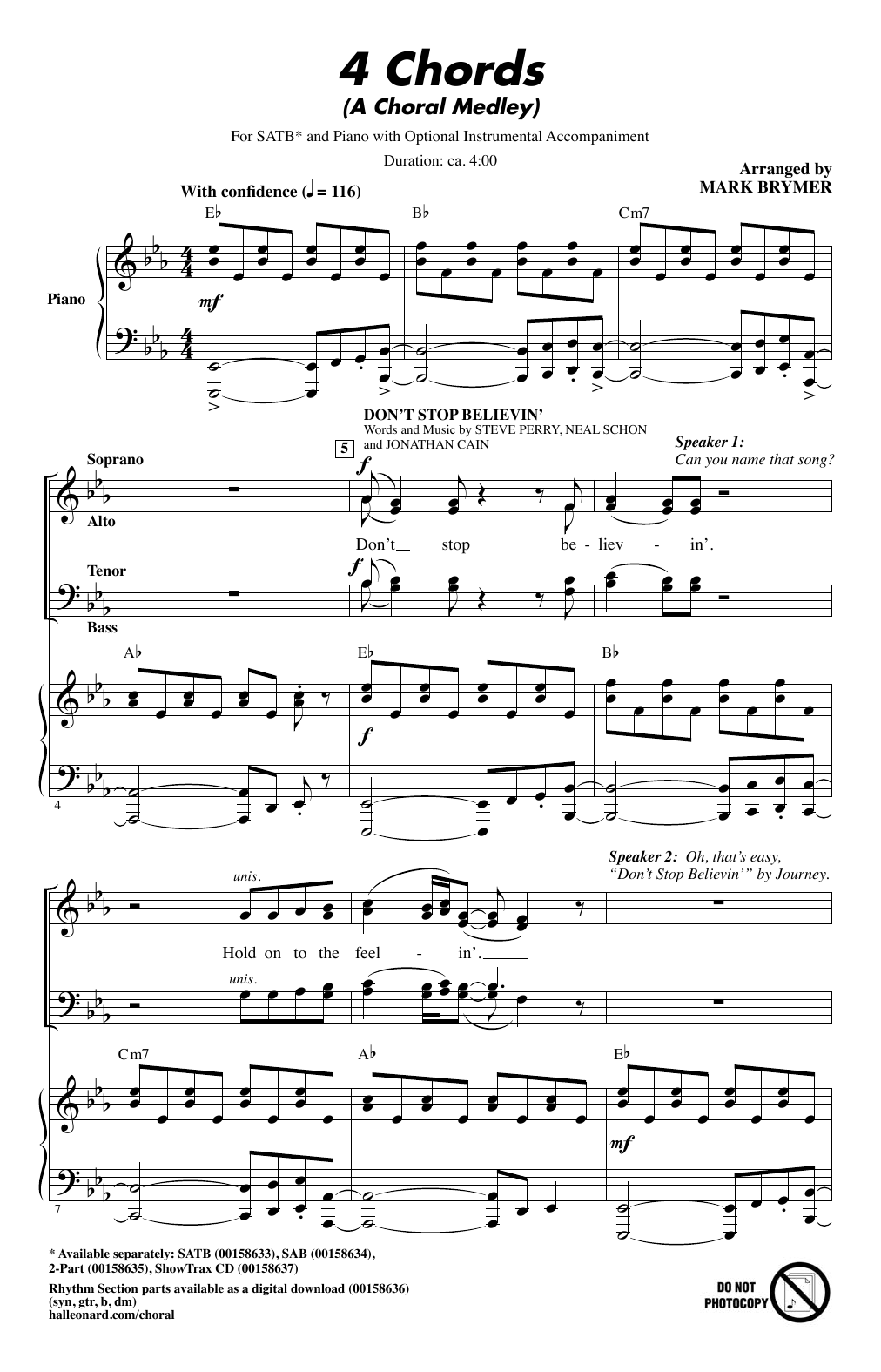 Mark Brymer 4 Chords (A Choral Medley) Sheet Music Notes & Chords for SATB - Download or Print PDF