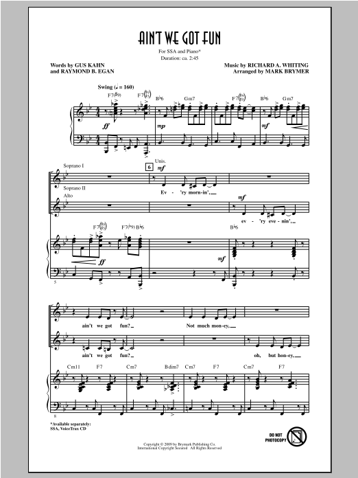 Richard A. Whiting Ain't We Got Fun? (arr. Mark Brymer) Sheet Music Notes & Chords for SSA - Download or Print PDF