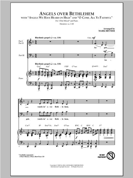 Mark Brymer Angels Over Bethlehem Sheet Music Notes & Chords for 3-Part Mixed - Download or Print PDF