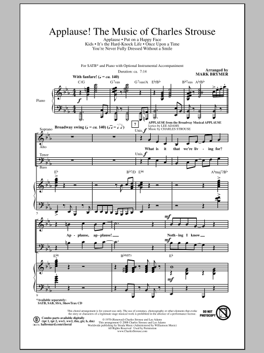 Mark Brymer Applause! - The Music of Charles Strouse Sheet Music Notes & Chords for SAB - Download or Print PDF