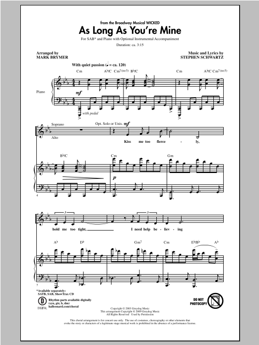 Mark Brymer As Long As You're Mine (from Wicked) Sheet Music Notes & Chords for SATB - Download or Print PDF