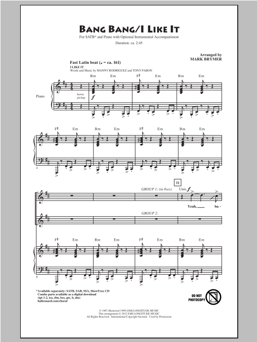 Mark Brymer Bang Bang/ I Like It Sheet Music Notes & Chords for SATB - Download or Print PDF
