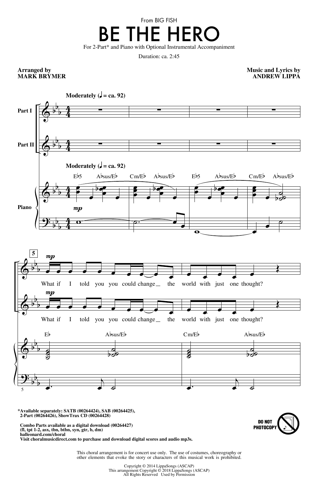 Mark Brymer Be The Hero Sheet Music Notes & Chords for 2-Part Choir - Download or Print PDF