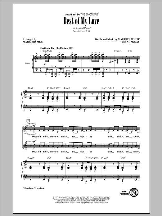 The Emotions Best Of My Love (arr. Mark Brymer) Sheet Music Notes & Chords for SSA - Download or Print PDF