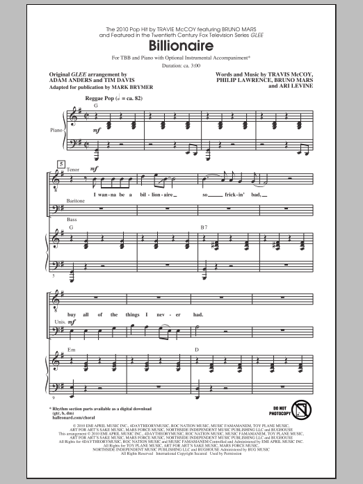 Mark Brymer Billionaire Sheet Music Notes & Chords for TBB - Download or Print PDF
