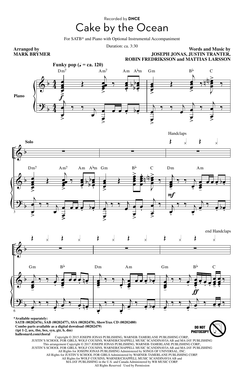 Mark Brymer Cake By The Ocean Sheet Music Notes & Chords for SAB - Download or Print PDF