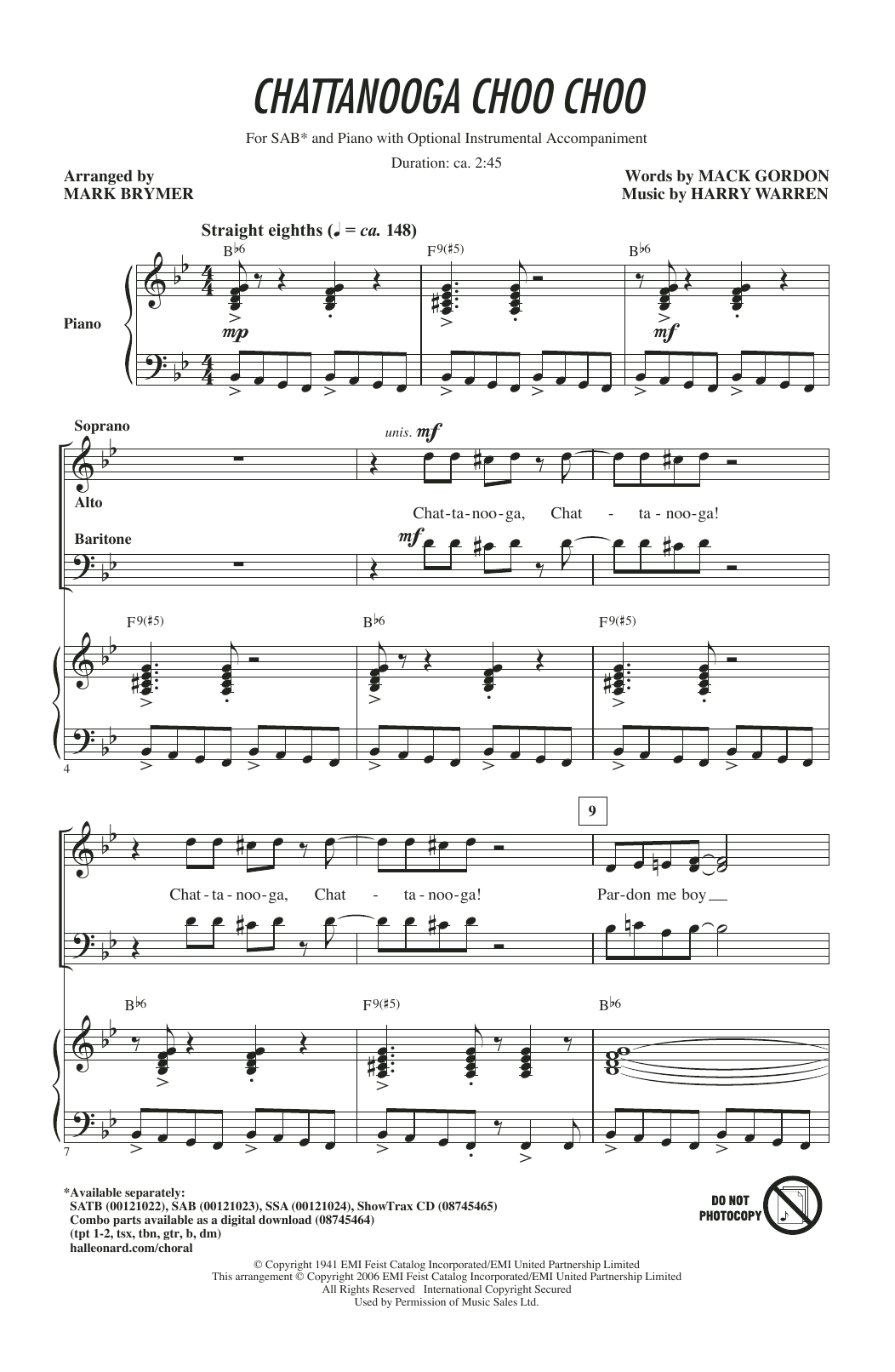 Mark Brymer Chattanooga Choo Choo Sheet Music Notes & Chords for SAB - Download or Print PDF