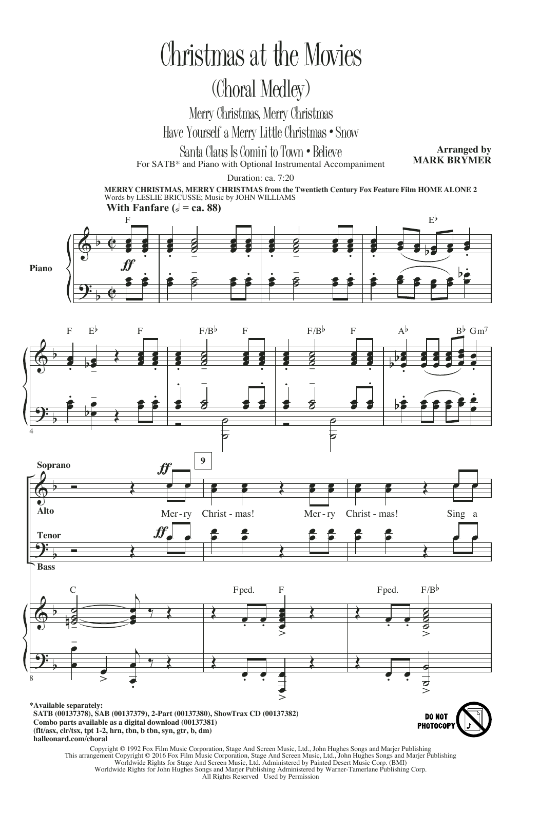 Mark Brymer Christmas At The Movies (Choral Medley) Sheet Music Notes & Chords for SATB - Download or Print PDF