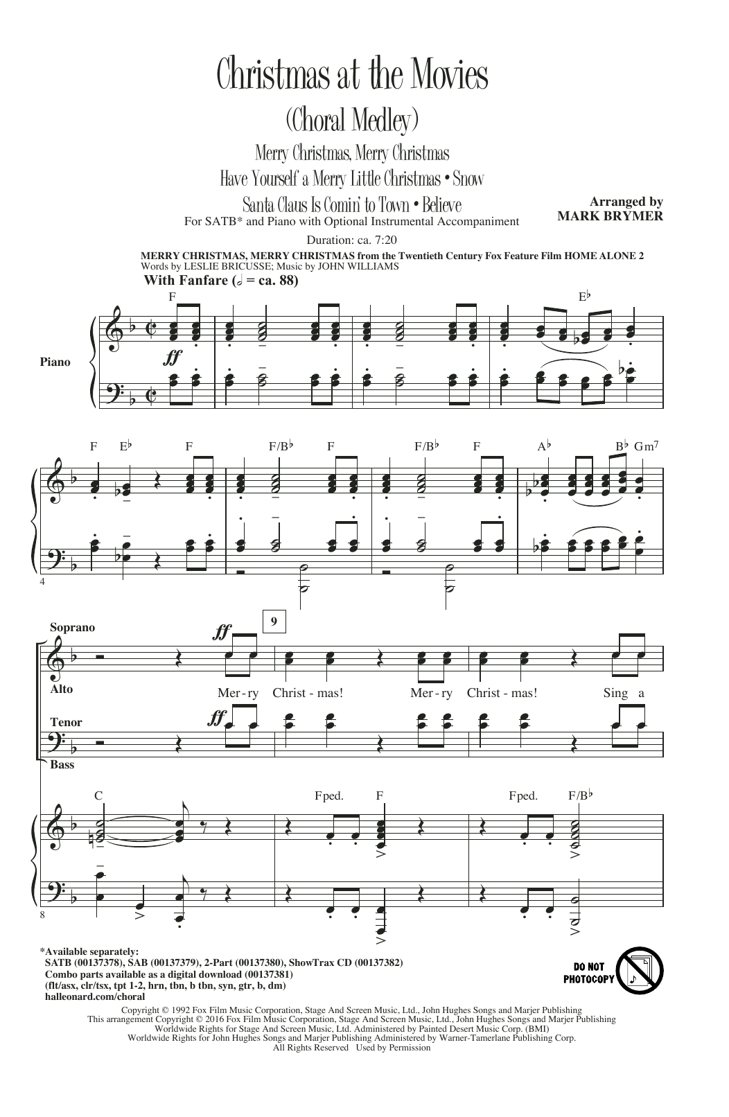 Mark Brymer Christmas At The Movies (Choral Medley) Sheet Music Notes & Chords for SAB - Download or Print PDF
