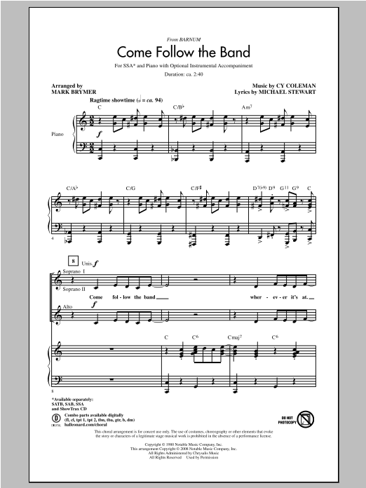 Mark Brymer Come Follow The Band Sheet Music Notes & Chords for SAB - Download or Print PDF
