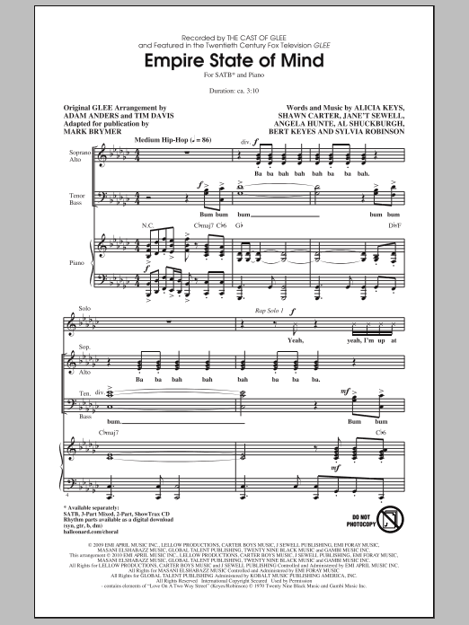 Mark Brymer Empire State Of Mind Sheet Music Notes & Chords for 3-Part Mixed - Download or Print PDF