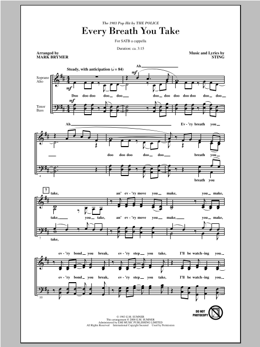 Mark Brymer Every Breath You Take Sheet Music Notes & Chords for SATB - Download or Print PDF