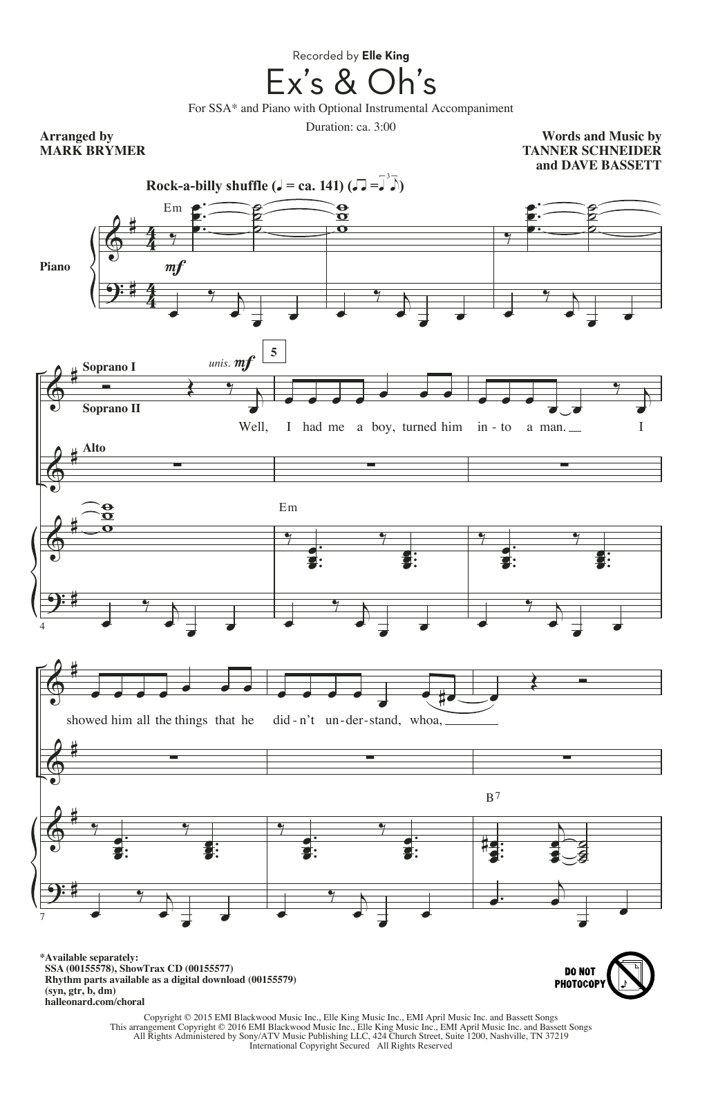 Mark Brymer Ex's & Oh's Sheet Music Notes & Chords for SSA - Download or Print PDF