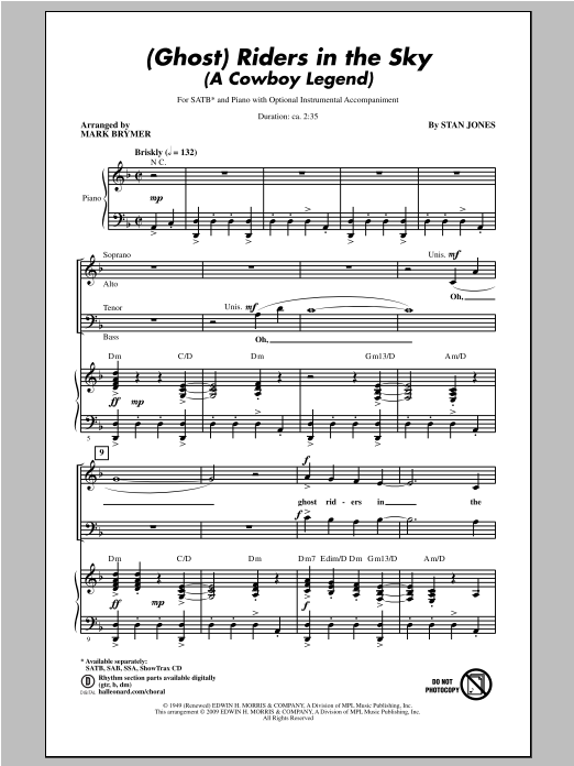 Mark Brymer (Ghost) Riders In The Sky (A Cowboy Legend) Sheet Music Notes & Chords for SATB - Download or Print PDF