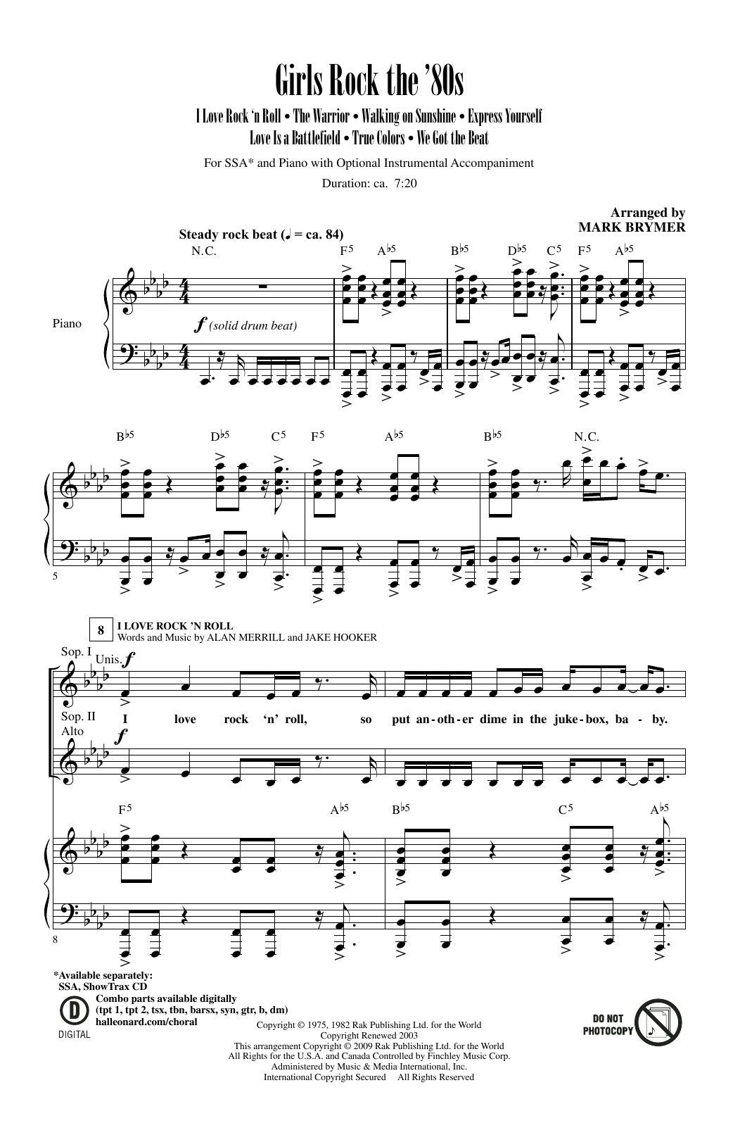 Mark Brymer Girls Rock The '80s (Medley) Sheet Music Notes & Chords for SSA - Download or Print PDF