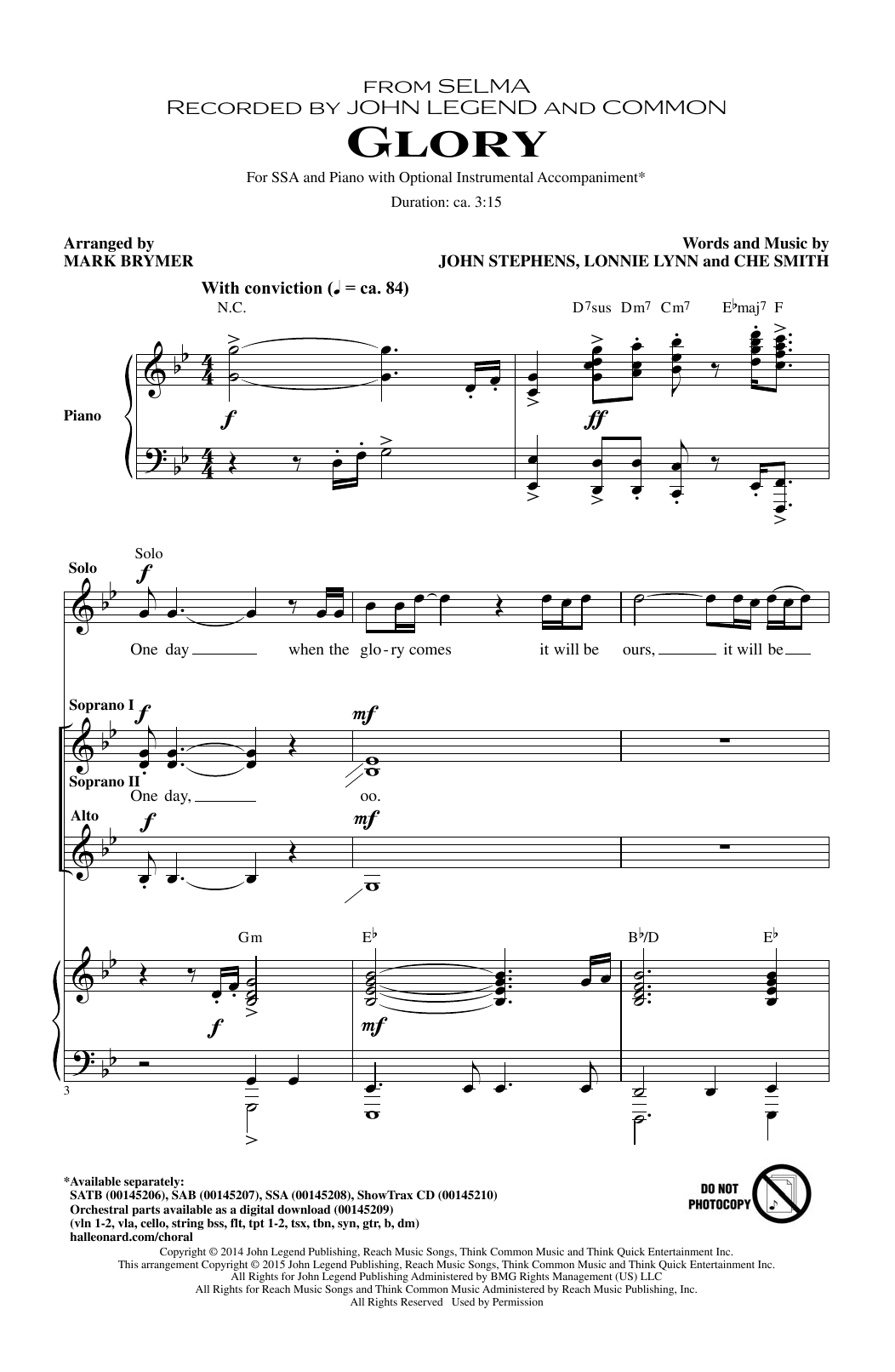 Common & John Legend Glory (arr. Mark Brymer) Sheet Music Notes & Chords for SAB - Download or Print PDF