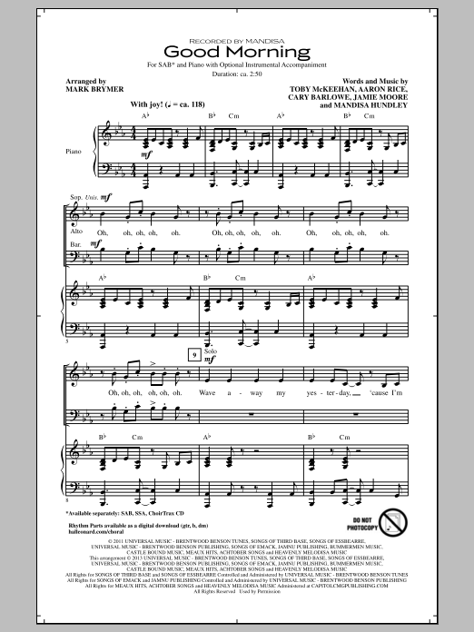 Mark Brymer Good Morning Sheet Music Notes & Chords for SAB - Download or Print PDF