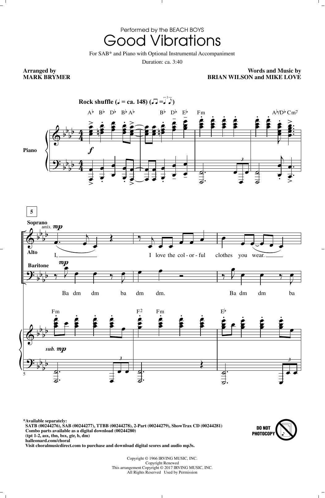 Mark Brymer Good Vibrations Sheet Music Notes & Chords for SAB - Download or Print PDF
