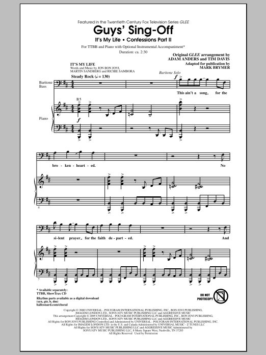 Mark Brymer Guys' Sing-Off (from Glee) Sheet Music Notes & Chords for TTBB - Download or Print PDF
