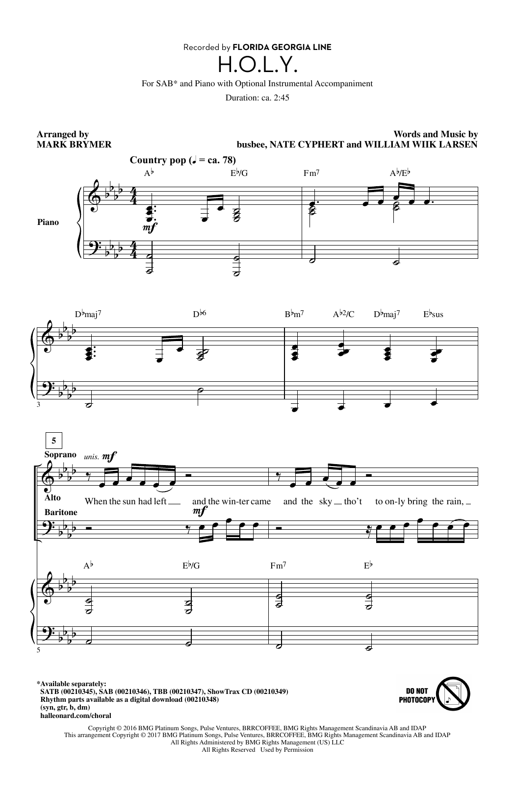 Mark Brymer H.O.L.Y. Sheet Music Notes & Chords for TBB - Download or Print PDF