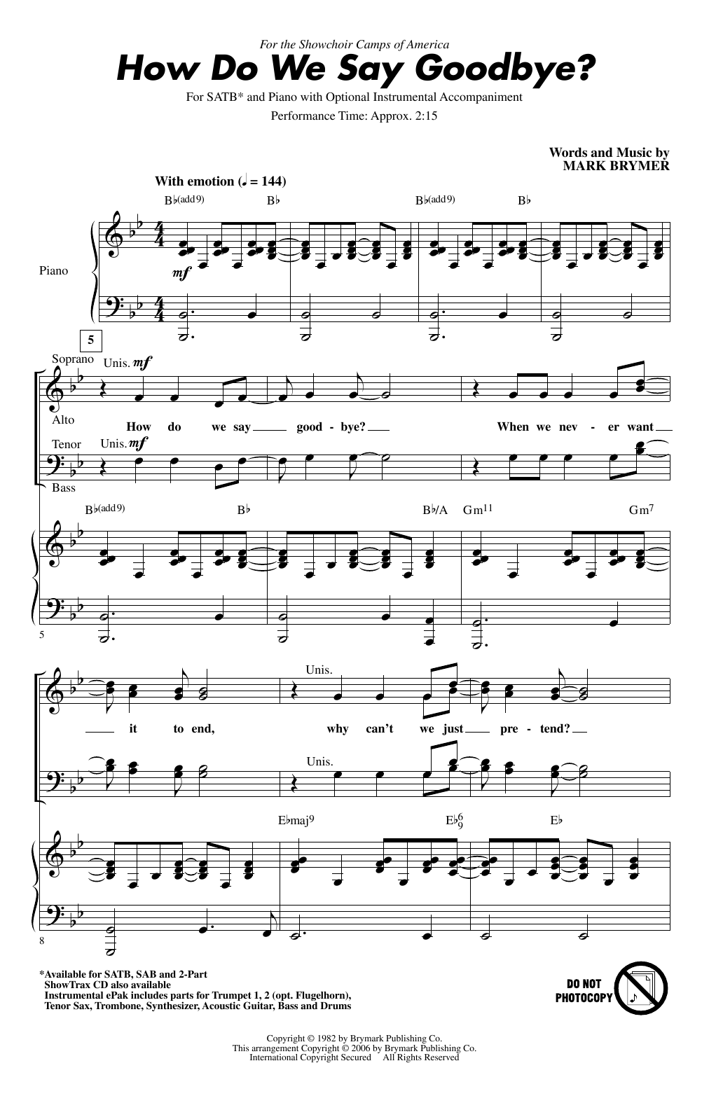 Mark Brymer How Do We Say Goodbye Sheet Music Notes & Chords for 2-Part Choir - Download or Print PDF